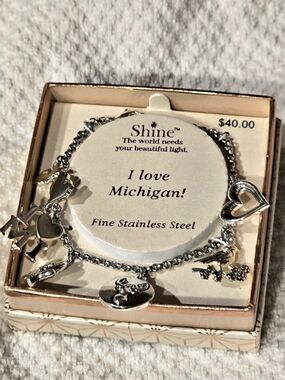 Shine I Love Michigan Charm Bracelet Silver Charm Bracelet NWT